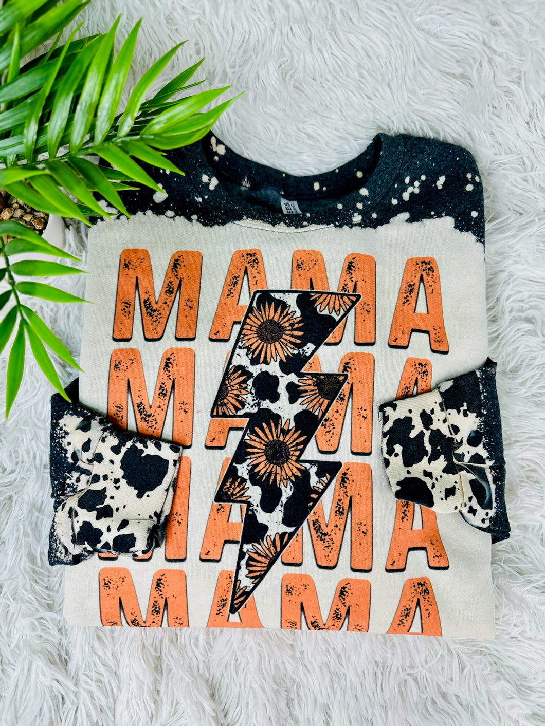 Mama Lightning Bolt Stack w/Cow Print  & Floral Detail